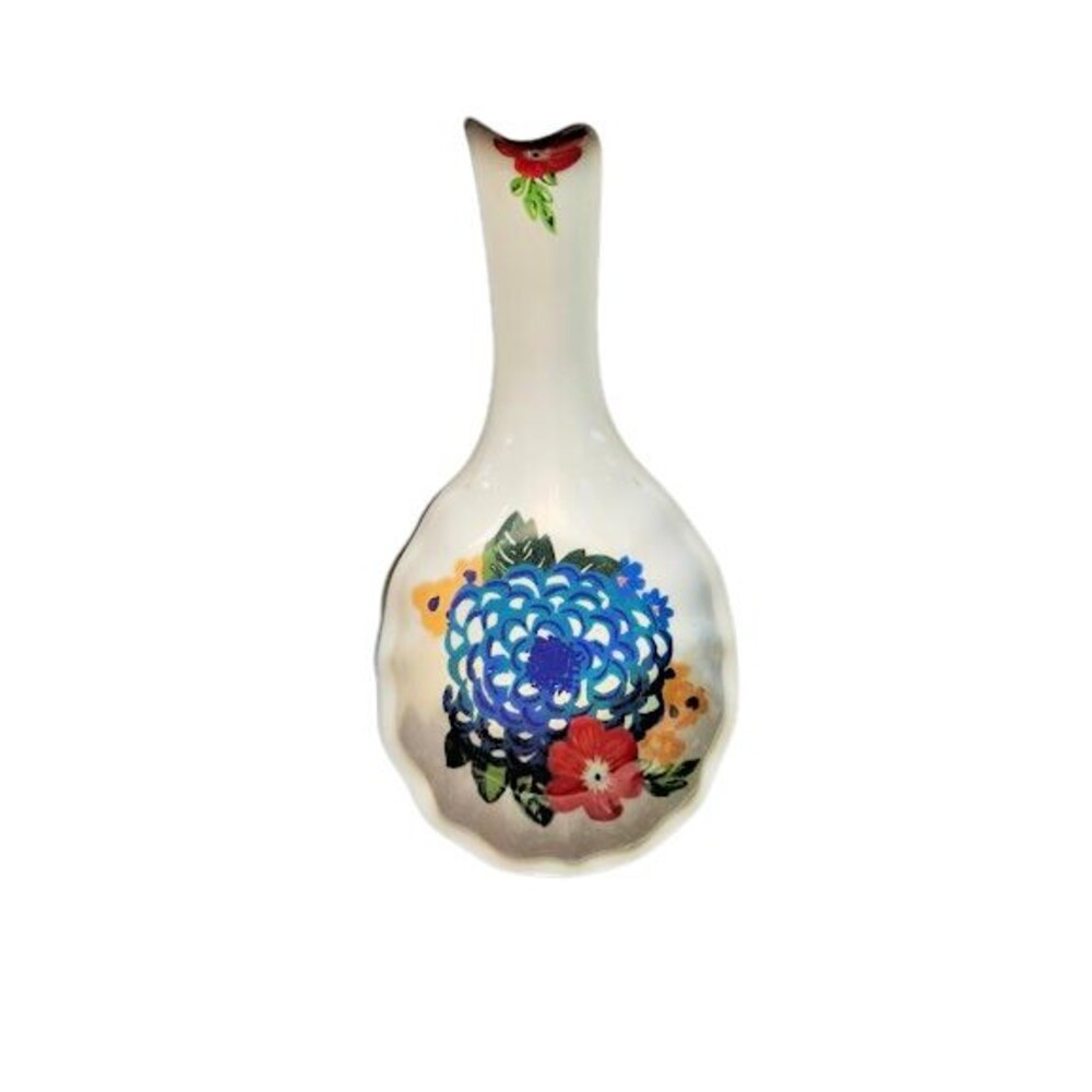 T5 Pioneer Woman Spoon Rest 8.5" White Blue Flower Floral Melamine Retired
